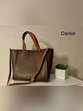 Danier Two-Tone Brown & Tan Leather Tote